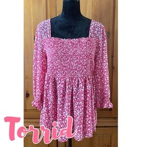 NWT Torrid Pink & White Smocked Blouse